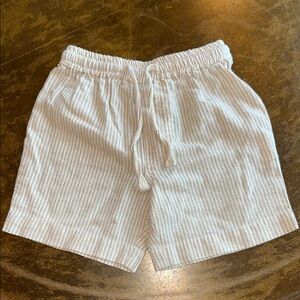 Beet World Ticking Striped White and Tan Shorts, 3-4Y